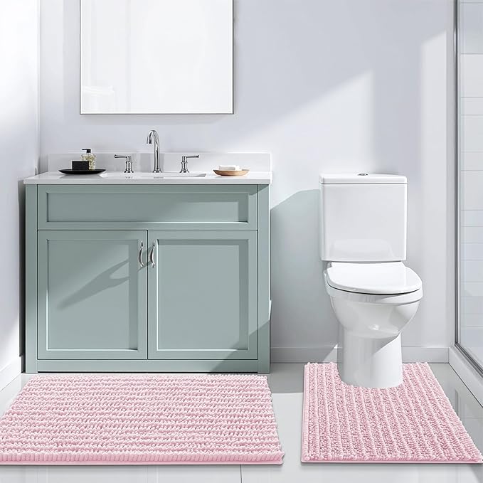 Arotive Luxury Chenille Bathroom Rug Mat, Extra Soft Thick Absorbent Shaggy Bath Rugs, Non-Slip Machine Wash Dry, Plush Bath Mats for Bathroom, Shower and Tub, 36x24, Pink