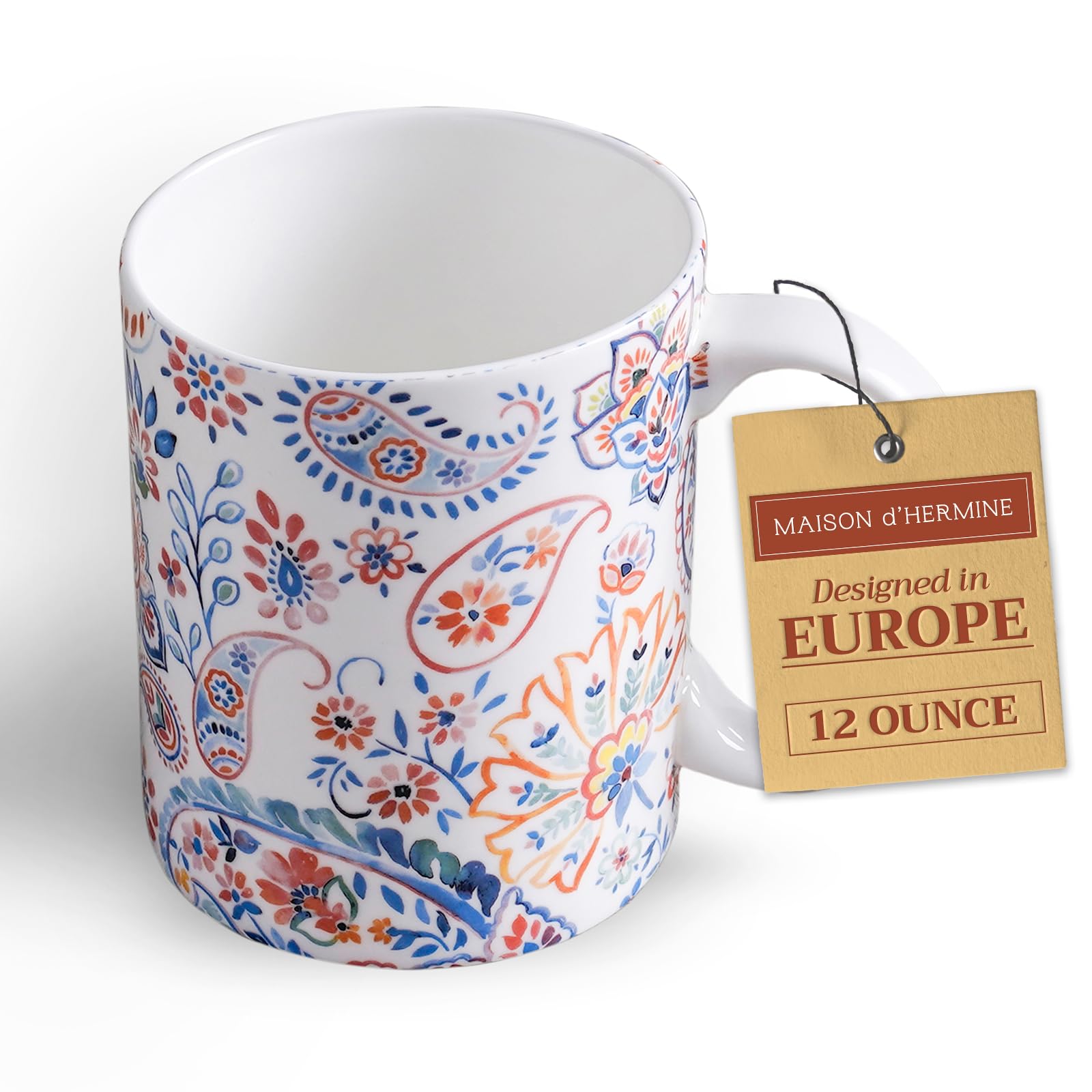 Maison d' Hermine Coffee Mug with Handles Tea Cups (12 Ounce, Pack of 1)