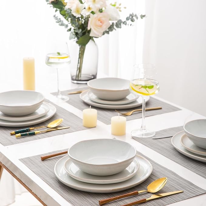 AmorArc Ceramic Dinner Plates Set of 6, 10.5 Inch Handmade Reactive Glaze Stoneware Plates, Rustic Shape Dinnerware Dish Set for Kitchen, Microwave & Dishwasher Safe, Scratch Resistant