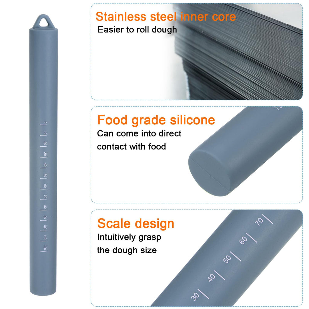 HARFINGTON 2pcs Silicone Rolling Pin 10" Stainless Silicone Surface Non-Stick Stainless Steel Inner Core Dough Roller Kitchen Roller for Baking Pastry Pizza Fondant Bread, Blue,Green