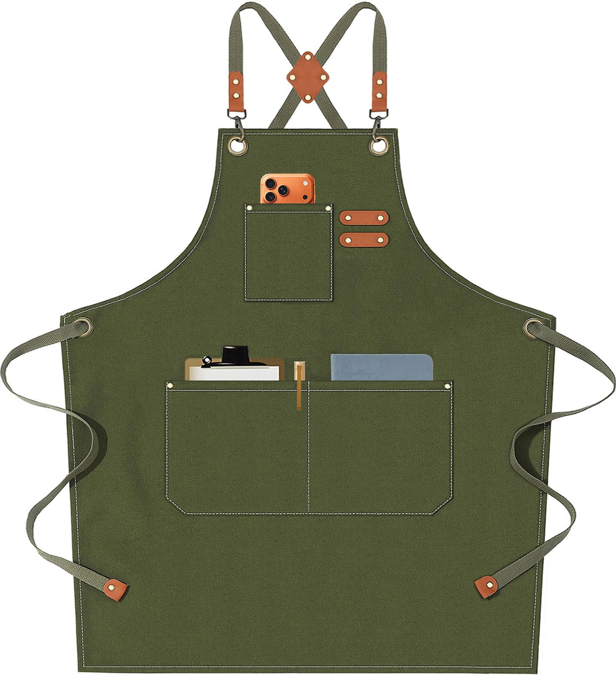 AFUN Chef Aprons for Men Women with Oversized Pockets, 16-Ounce Cotton Canvas Cross Back Heavy Duty Work Apron (Dark Blue)