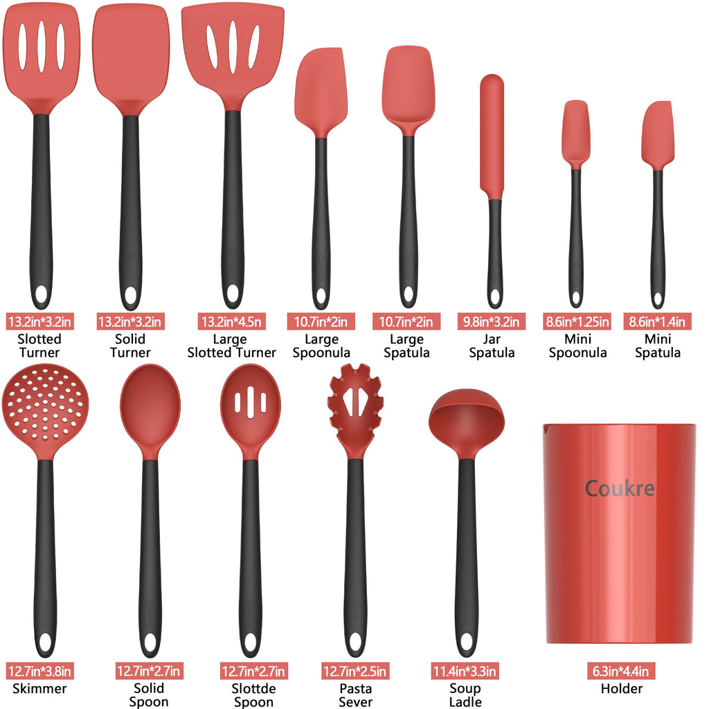 Coukre Silicone Kitchen Cooking Utensils Set, Heat Resistant, 14-Piece