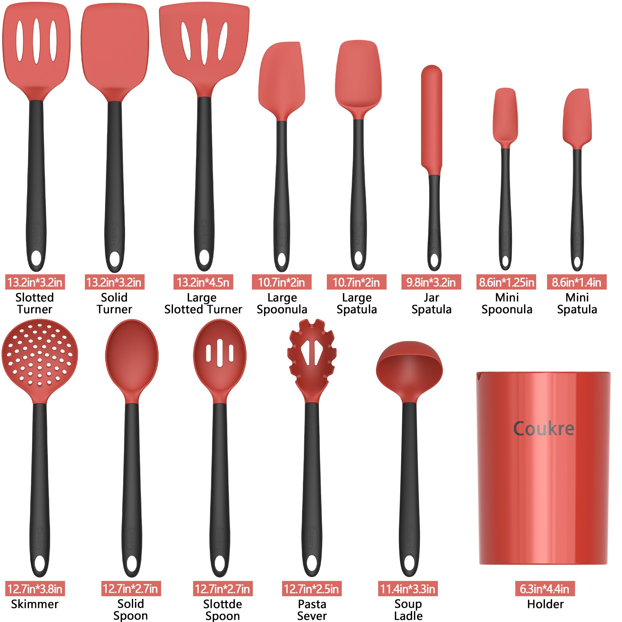Coukre Silicone Kitchen Cooking Utensils Set, Heat Resistant, 14-Piece