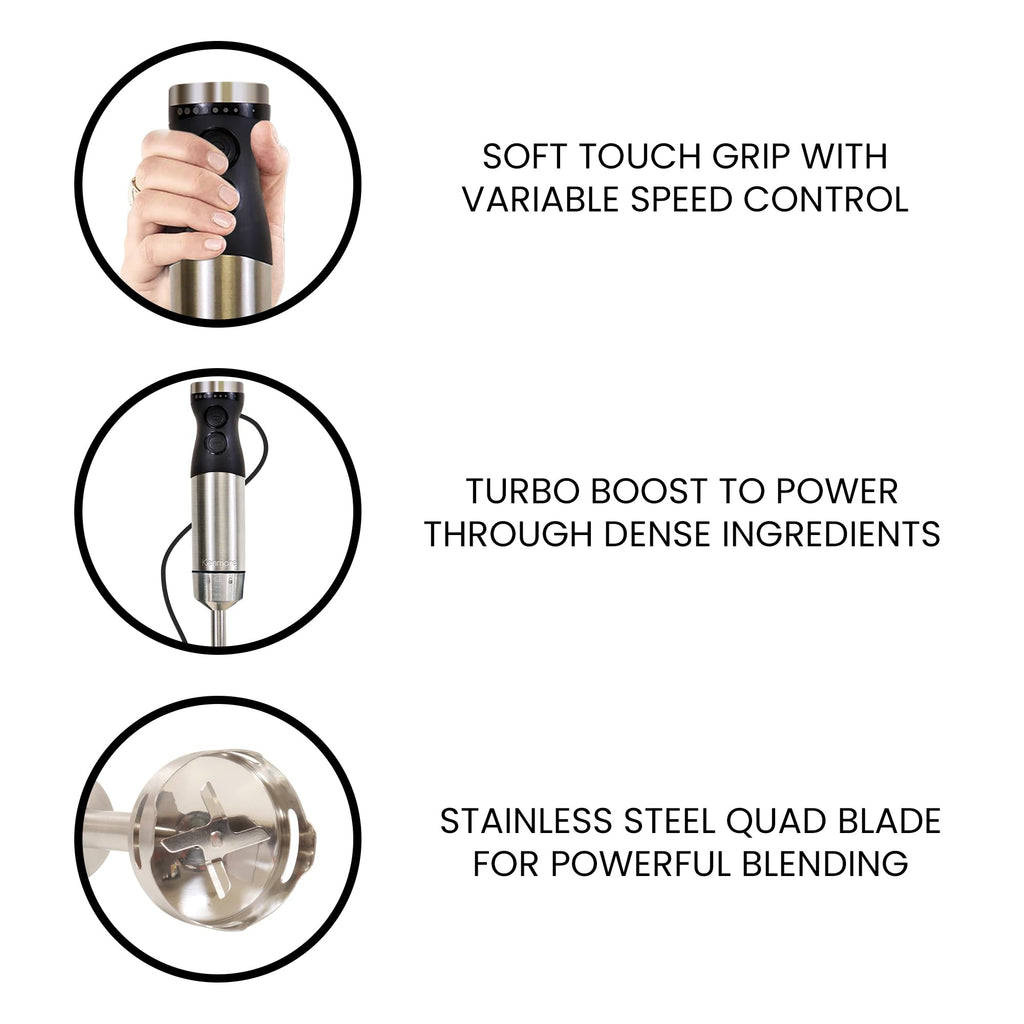Kenmore Immersion Blender - Handheld Stick Mixer, Electric Hand Blender with Stainless Steel Shaft, Whisk, Variable Speed for Smoothies, Milkshakes, Baby Food, Puree, Batidora de Inmersión