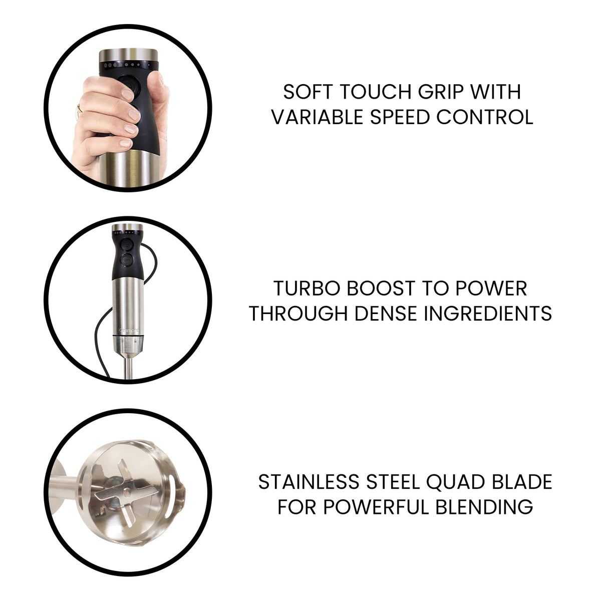 Kenmore Immersion Blender - Handheld Stick Mixer, Electric Hand Blender with Stainless Steel Shaft, Whisk, Variable Speed for Smoothies, Milkshakes, Baby Food, Puree, Batidora de Inmersión