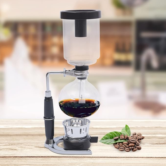 DUTTIETY Glass Siphon Coffee Maker, 360ml Tabletop Glass Siphon Pot Glass Syphon Coffee Maker 3 Cups for Coffee Shop|Bar|Home Use, Black