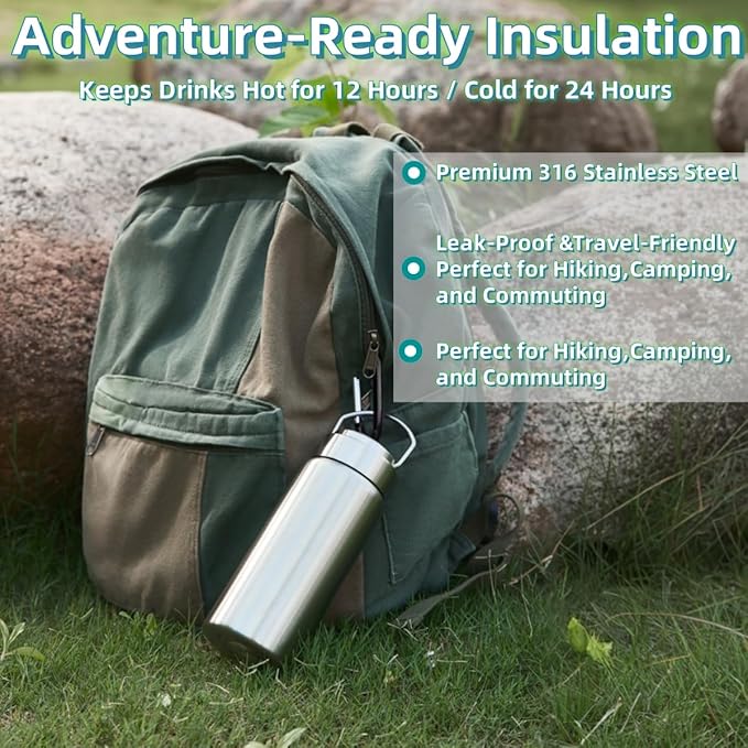 Vacuum Insulated Stainless Steel Water Bottle with Tea Infuser - Wide Mouth,BPA-Free, Leak- Proof,Keeps Cold 24H/ Hot 12H- Ideal for Travel,Office, Gym (12oz)