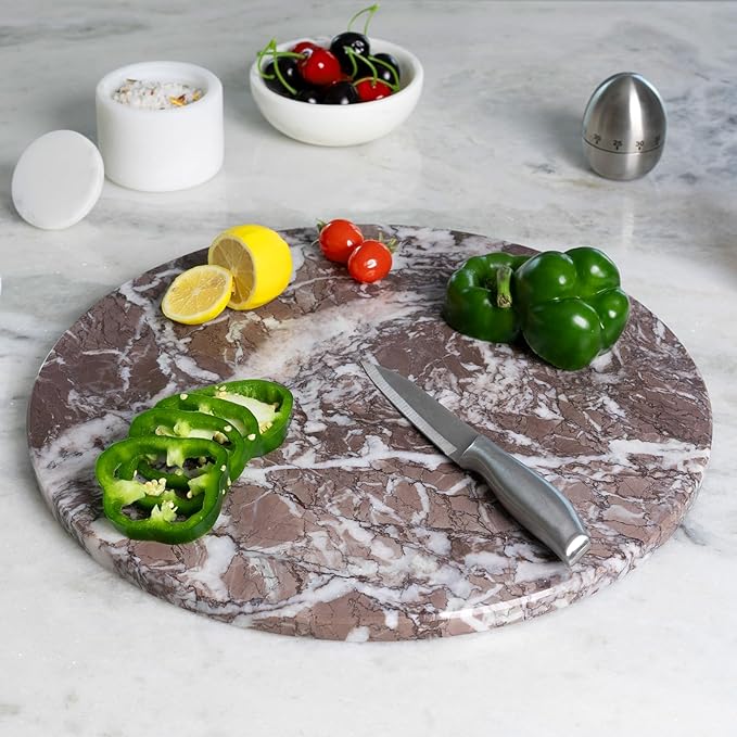 Koville African Lilac Marble Cutting Board Serving Tray for Kitchen Countertop, 16" Large Marble Cheese Board for Baking, Charcuterie, Pastry, Trivet, Heat Resistant Stone Cutting Boards for Kitchen