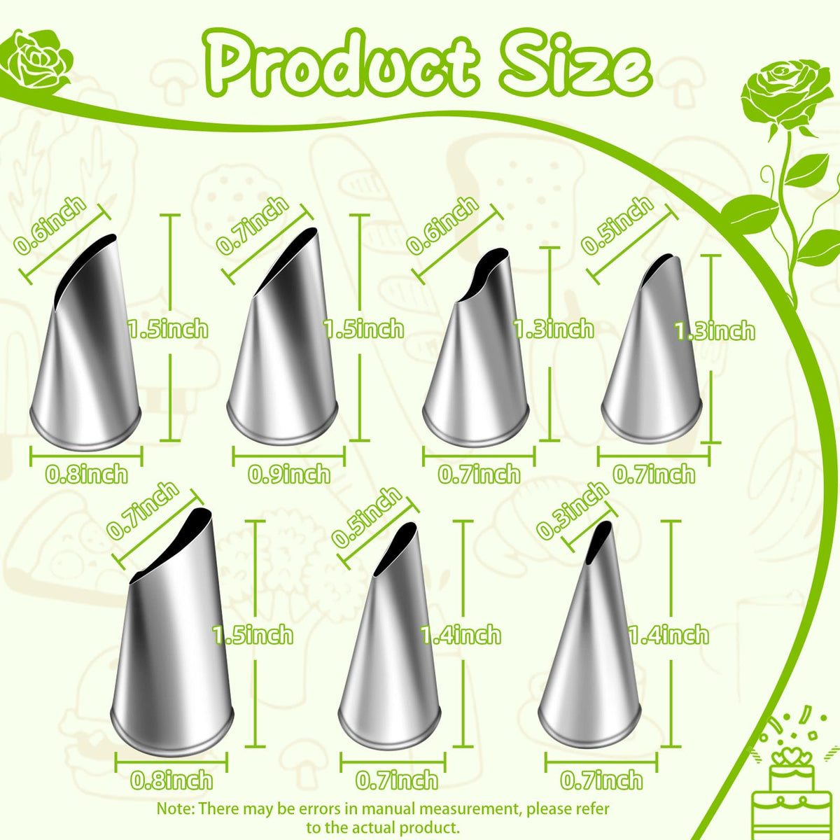 Suuker Fondant Rose Piping Tips Set, 7 Pieces