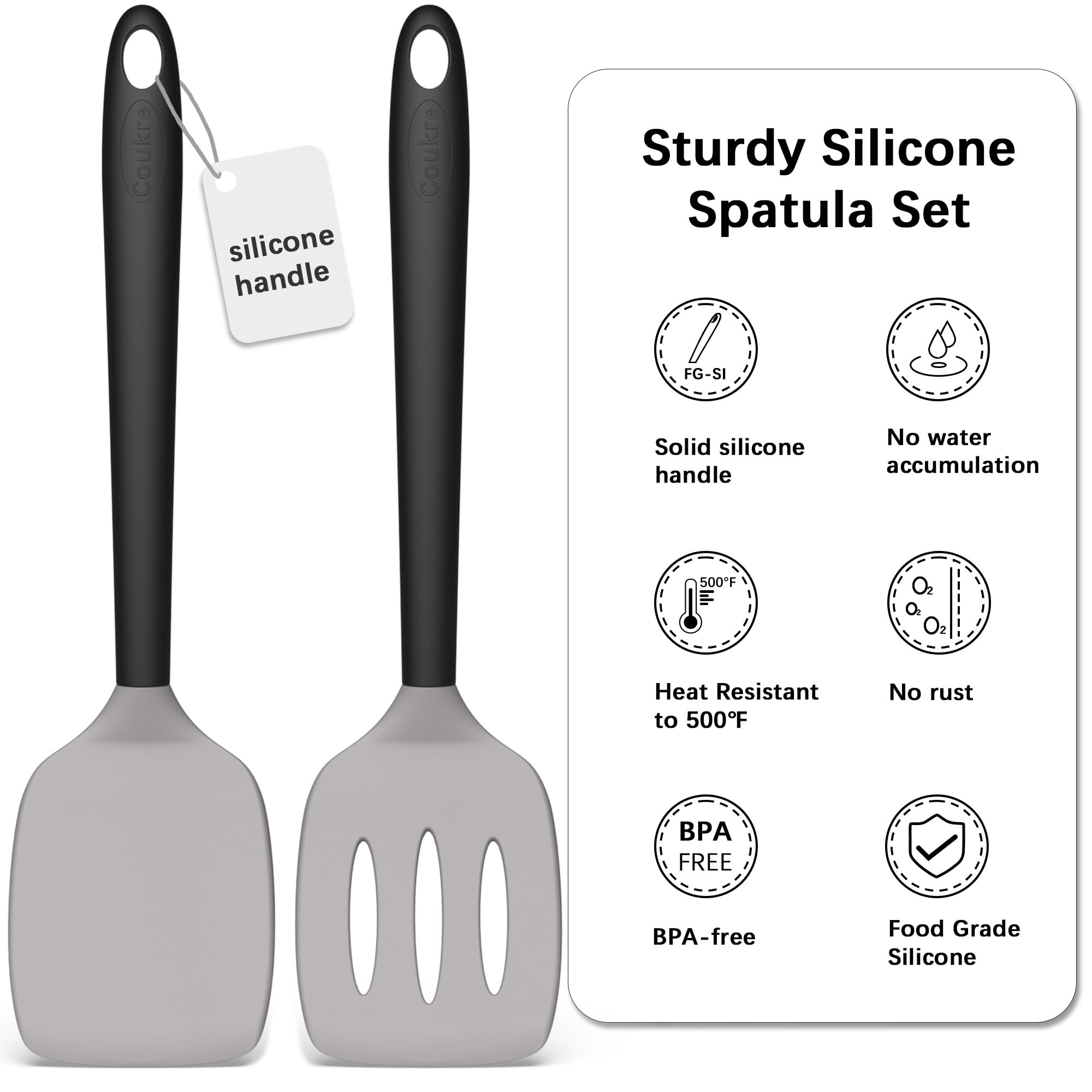 Coukre 2 Pack Silicone Spatula Set,High Heat Resistant, BPA-Free