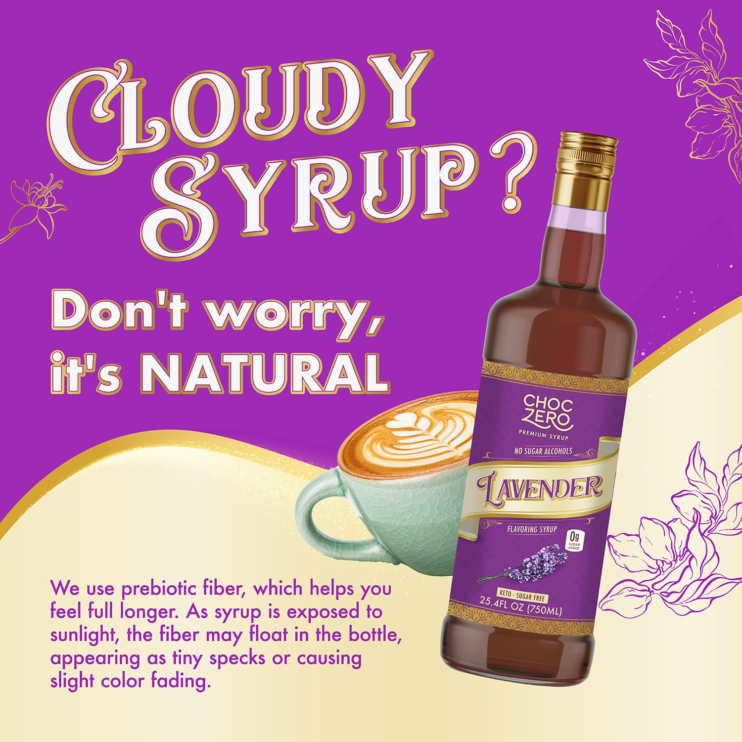 ChocZero Sugar Free Lavender Coffee Syrup, 25.4 fl oz