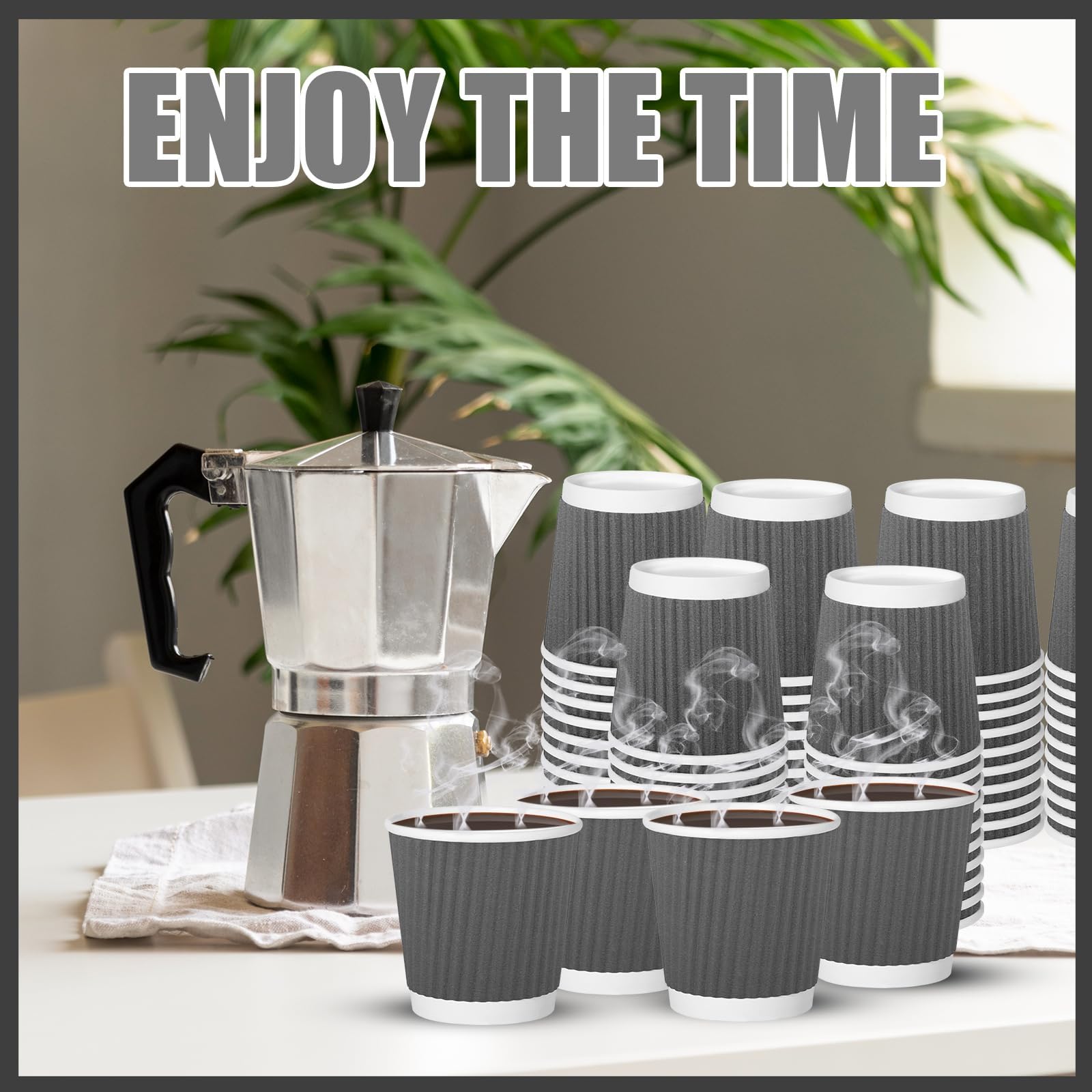 RXLWYUNLAE 120 Pack Paper Espresso Coffee Cups, 4 oz Disposable Coffee Cups,Corrugated Insulated Ripple Wall, Paper Ripple Cup for Coffee, Hot Chocolate and Hot Tea Drinks -Gray
