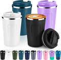 Volhoply 12 oz Double Wall Insulated Vacuum Travel Coffee Mug with Flip Lid Bulk 4 Pack,Reusable Stainless Steel Leak Proof Coffee Cup,Portable Thermal Tumbler for Hot&Cold Drinks(Assort Color,4 Set)