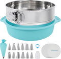 Aufind Springform Cake Pan 9 Inch, 304 Stainless Steel Baking Pan with Removable Bottom, Leakproof Nonstick Design Includes 12 Piping Tips, Silicone Mold and 50 Parchment Papers (9" Cake pan)