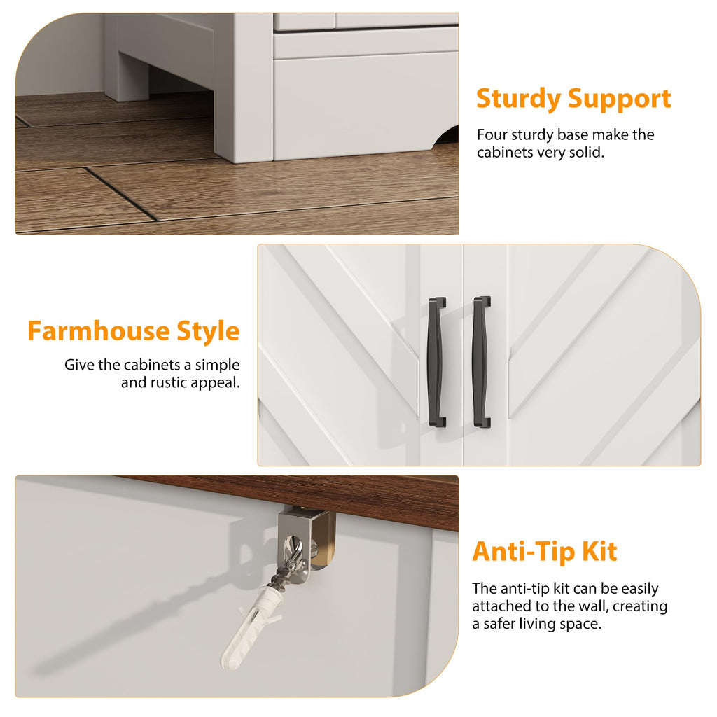 knoworld Buffet Sideboard with Storage Farmhouse with 4 Doors, 47'' Large Kitchen Storage Cabinet Wood Coffee Bar Cabinet Buffet Table with Shelves for Kitchen, Dining Room, Entryway, 47" W White