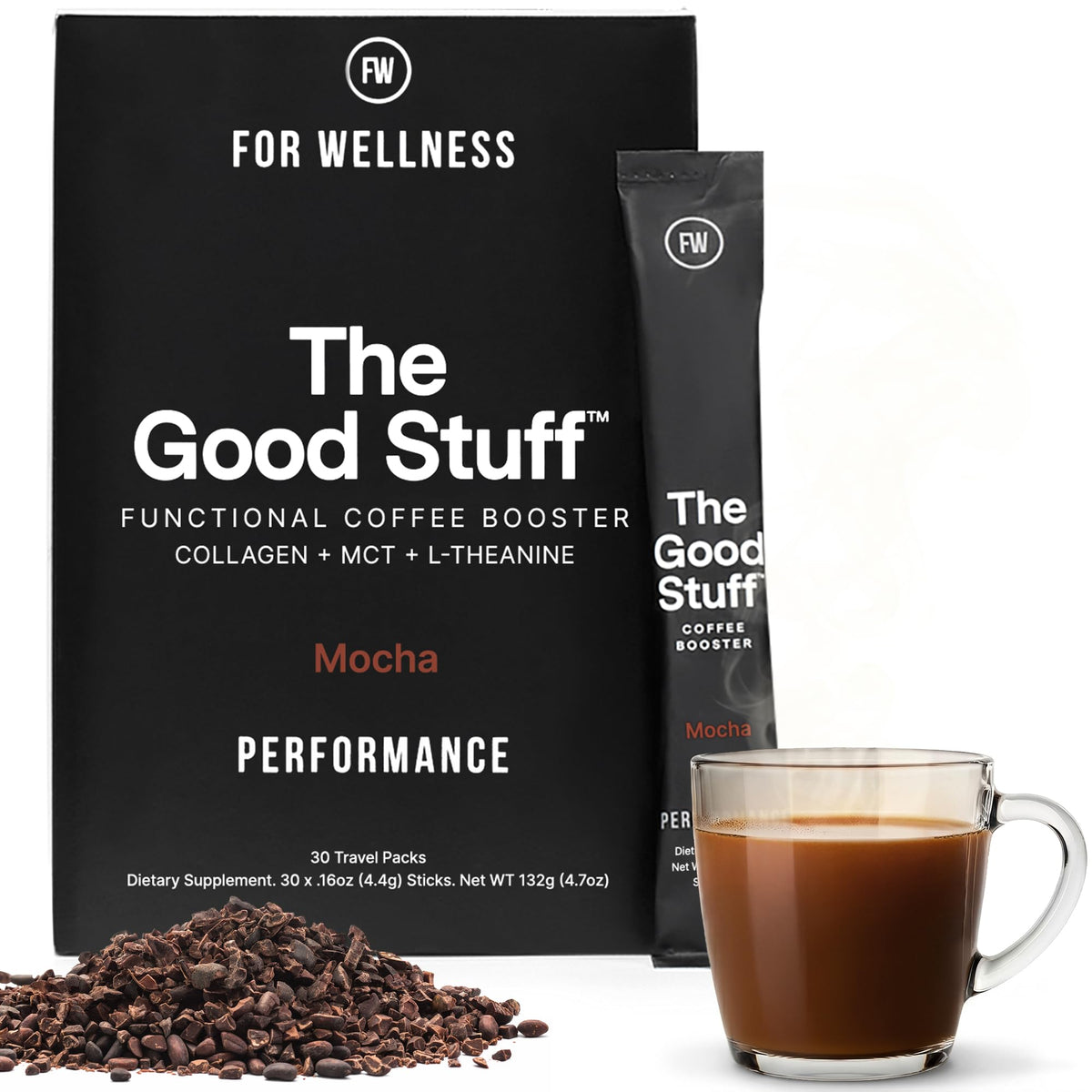 The Good Stuff | Mocha Coffee Booster | Healthy Coffee Creamer for Focus & Energy | Keto, Non-Dairy Creamer Powder with MCT Oil, Collagen & L-Theanine | 30 Servings