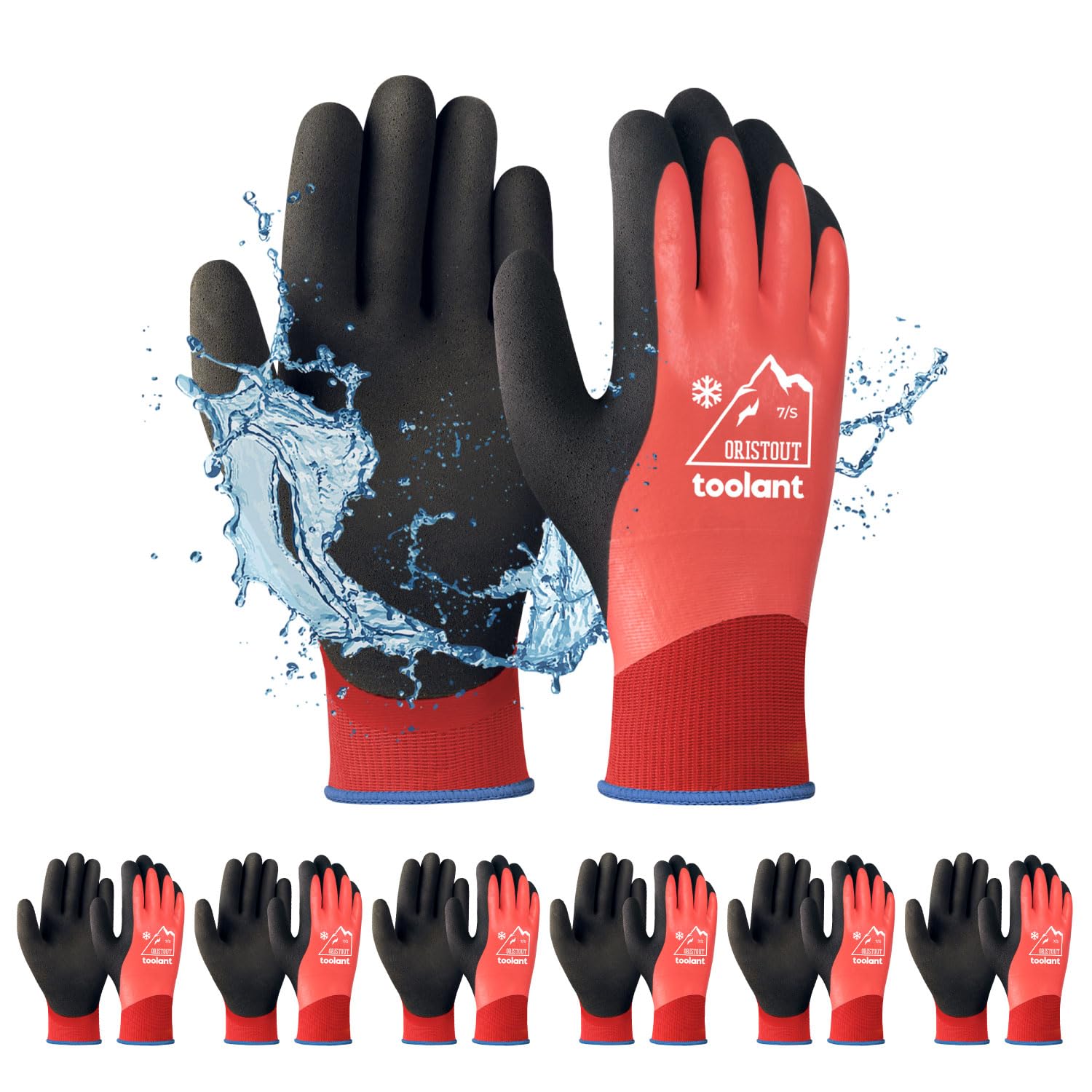 OriStout Waterproof Winter Work Gloves for Men and Women, 6 Pairs, Red, S