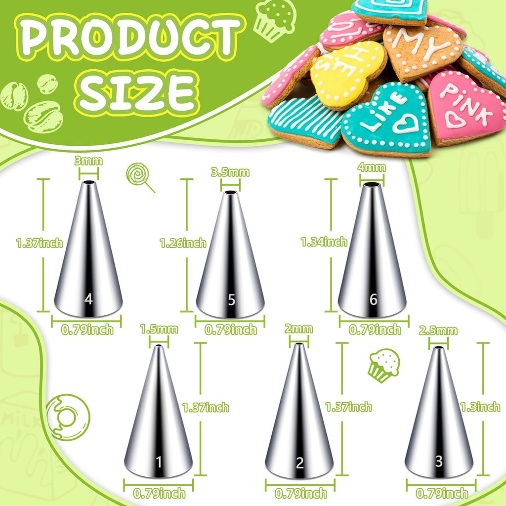 Hendiy 6 Pieces Round Stainless Steel Piping Tips Set