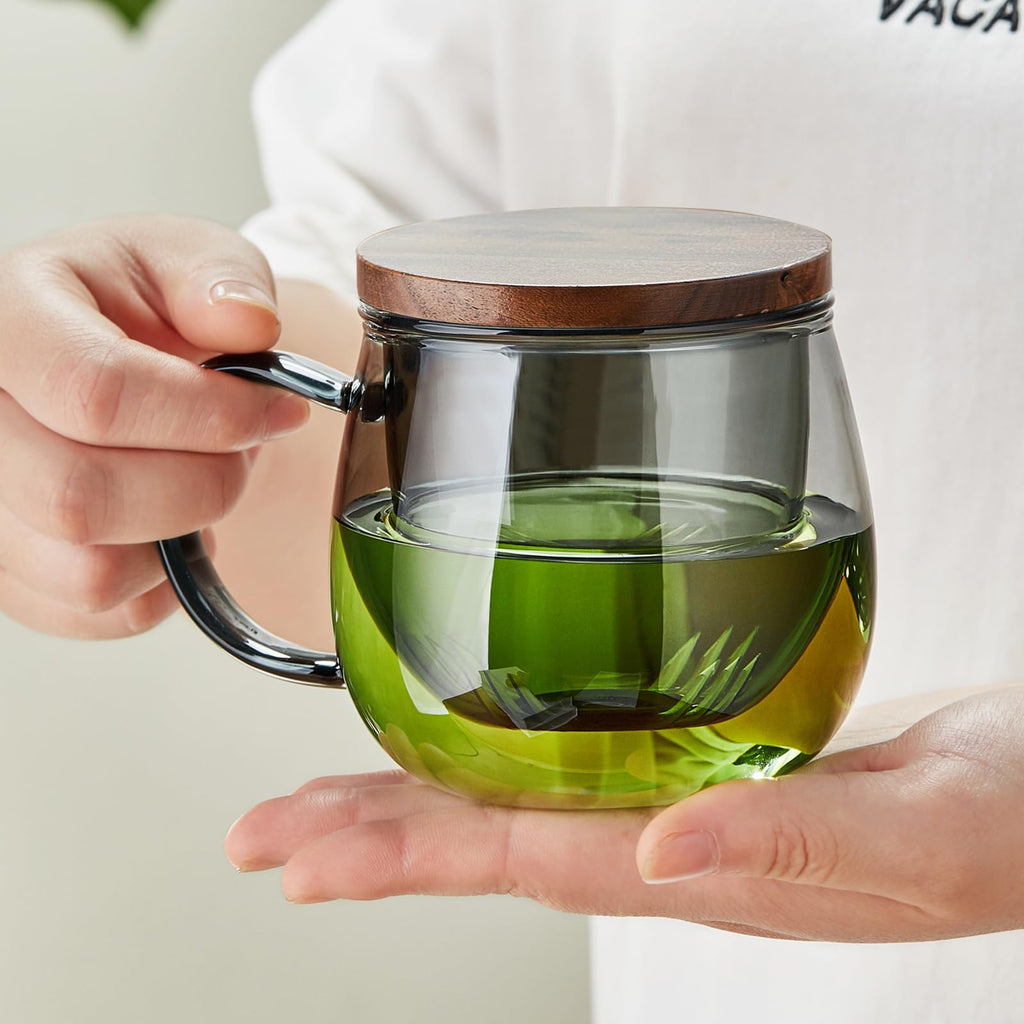 17 OZ Glass Tea Cup with Infuser and Lid, 500 ML Large Borosilicate Teacup, Clear Mug for Loose Leaf Tea, Blooming Tea, Tea Bags - Perfect Christmas or Birthday Gift for Women