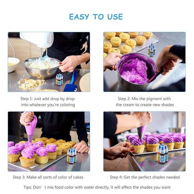 Food Coloring Gel Cake Decorating Set - Jelife 10 Colors Gel Based Edible Food Color Easter Egg Dye Kit Concentrated Neon Icing Colors for Kids Baking Macaron Frosting Fondant Cookie (6ml/Bottles)