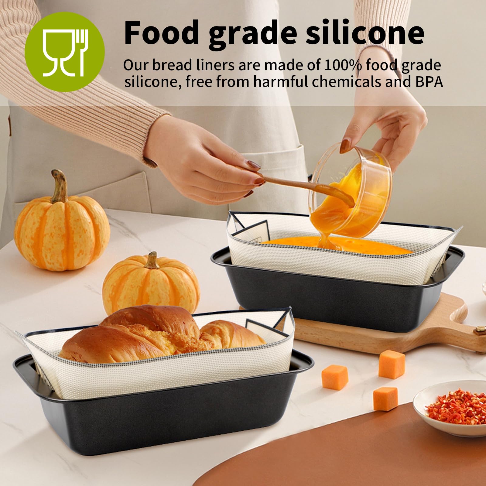 2Pcs Silicone Bread Loaf Pan Liners, Extra Thick Silicone Baking Mat for Dutch Oven, Non-Slip & Easy Clean Reusable Sourdough Bread Baking Supplie - For Bread, Cookies, Pastry (Irregular Black)