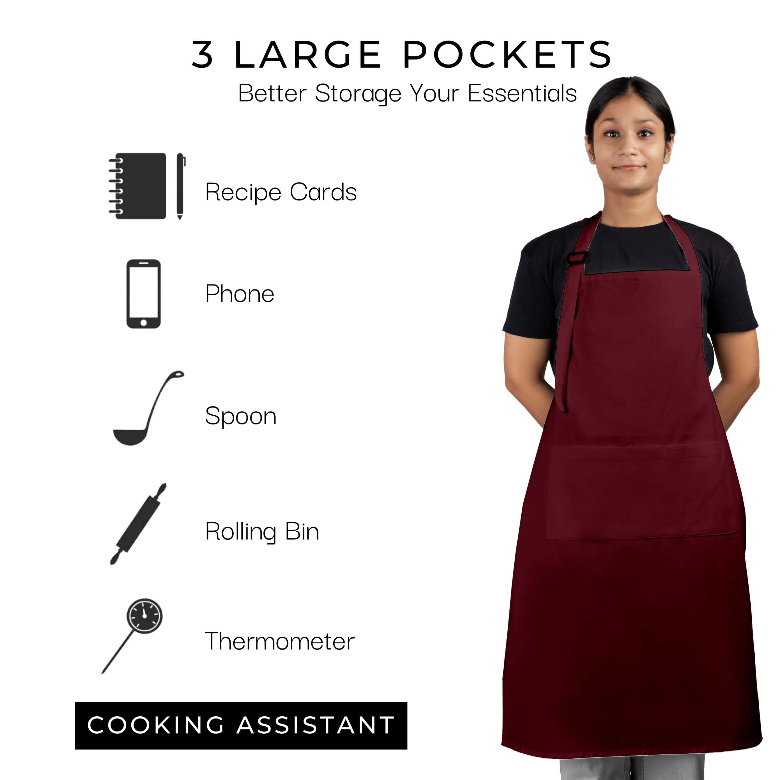 RAJRANG Chef Apron for Women Men with Pockets Cotton Kitchen Cooking Full Length Aprons Tawny Port, 35x27 Inches