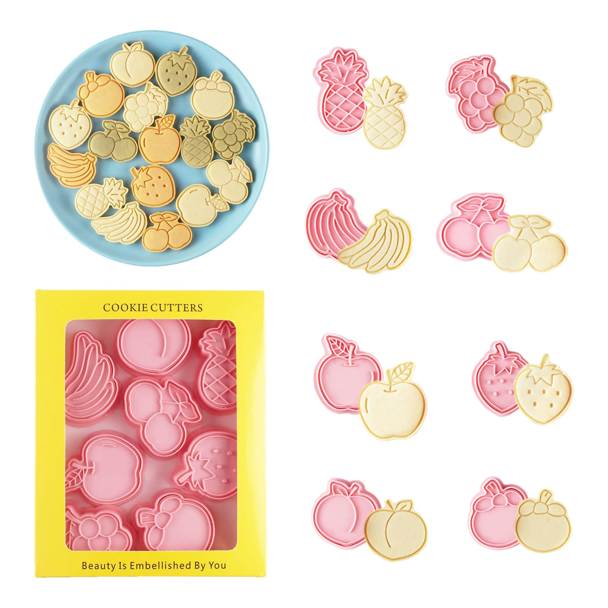 Heart Cookie Cutter Set, 10 Pcs 3D Pressable Biscuit Cutter and Stamps, Valentine's Day Cookie Molds Wedding Party DIY Cake Decorating Kit (B10)