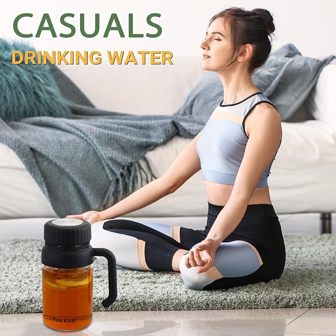32oz Glass Water Bottle, Tea Bottle with Infuser & Handle, BPA-Free Leakproof Wide Mouth Large Tea Infuser Bottle for Hot or Cold Drinks, Loose Tea, Fruit (White)