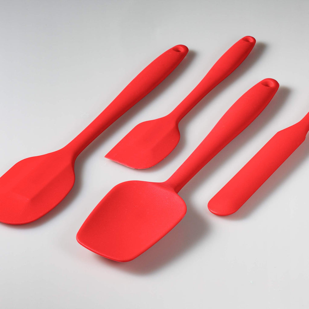 JXWING 4-Piece Silicone Spatula Set with Stainless Steel Core, Red