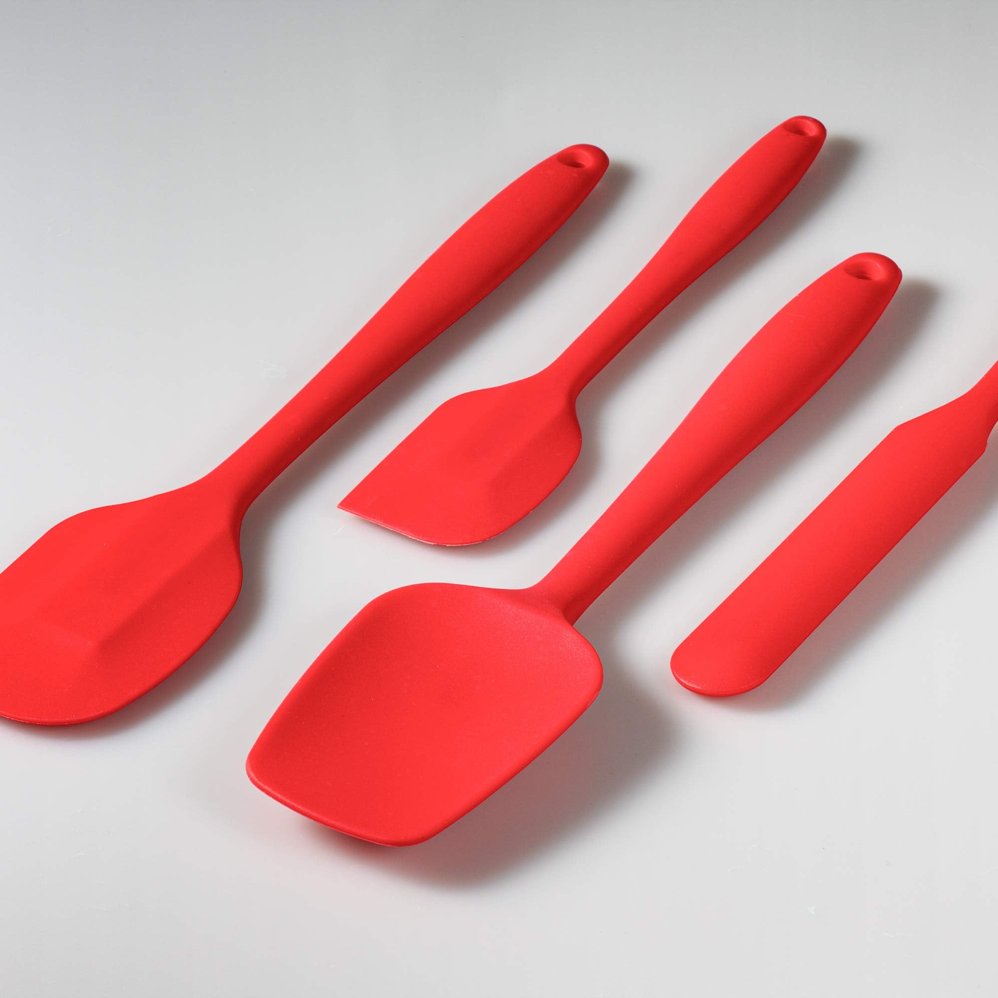 JXWING 4-Piece Silicone Spatula Set with Stainless Steel Core, Red