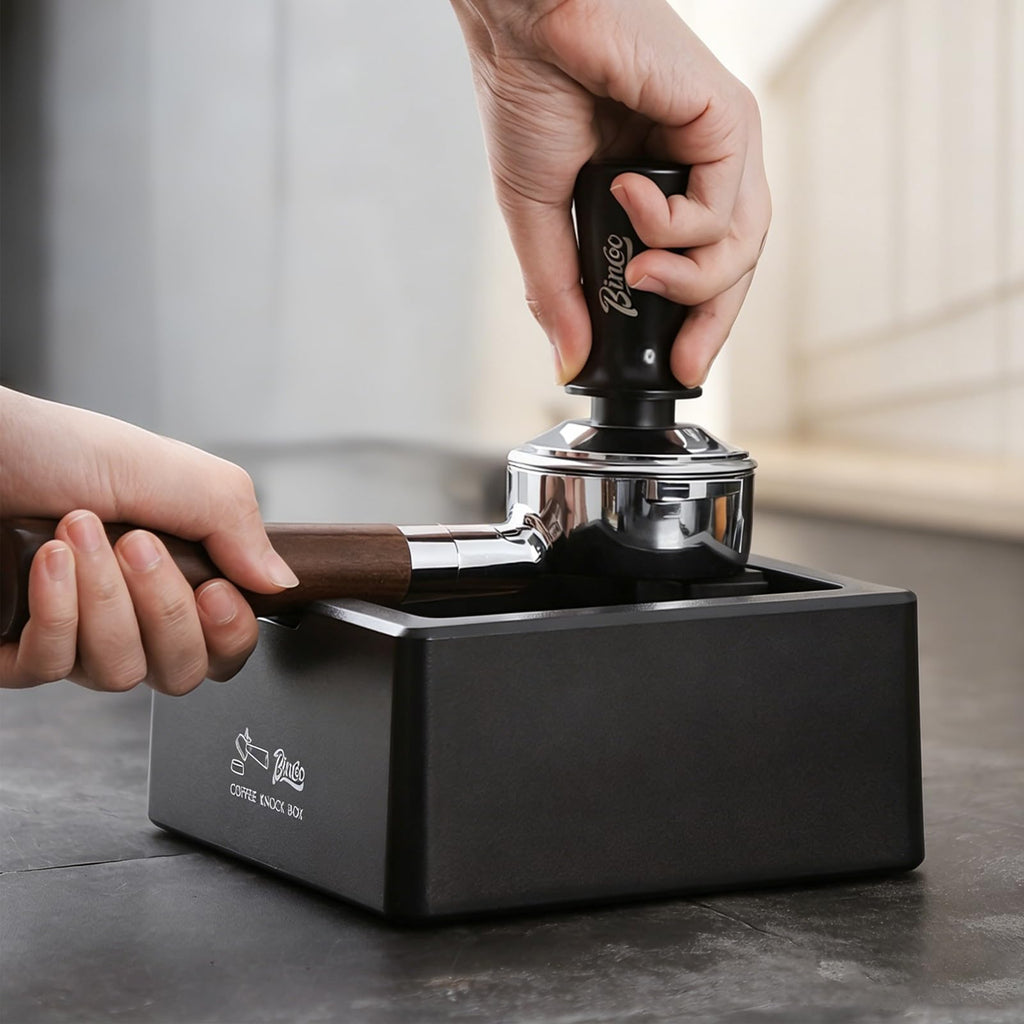 Bincoo Square Espresso knock Box 16cm /6.3 Inch Barista Style Coffee Knock Box for Grounds with Anti-Slip Base, Multi-functional Sturdy Espresso Dump Bin for Home/Office.. (black)