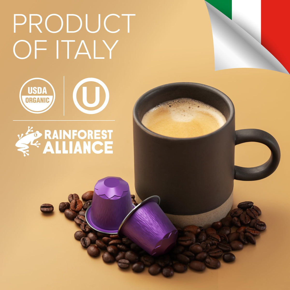 Organic USDA Café Romano Coffee Aluminum Espresso Pods For Nespresso Original Machine 100 Pack Italian Espresso Coffee (Variety pack)