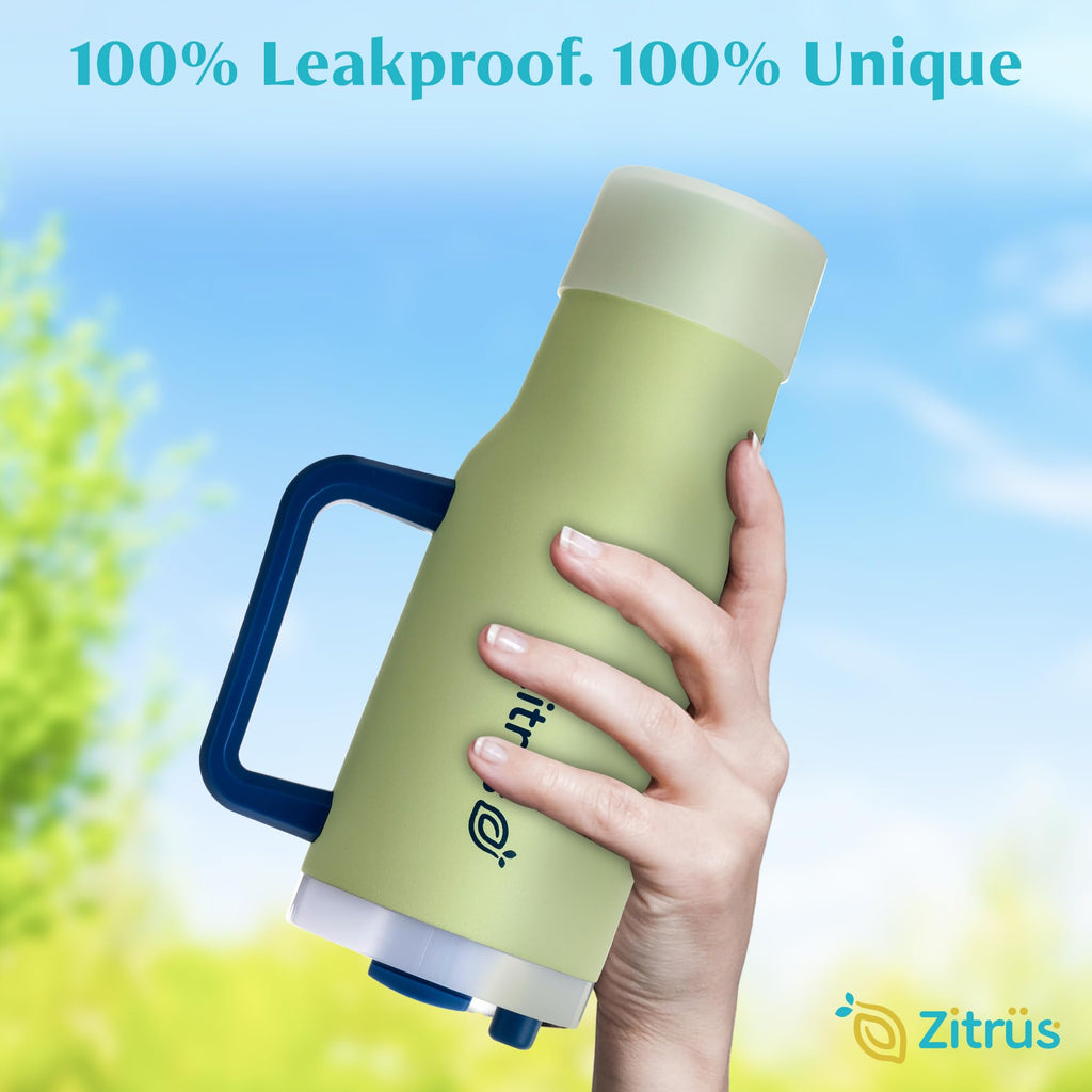 ZITRÜS 40 oz Tumbler with Handle and Straw | Leak Proof Insulated Stainless Steel Water Bottle Travel Mug Fits in Cup Holder | Keeps Cold Hot | Gifts for Women Men Him Her (Pastel Green, 40 oz)