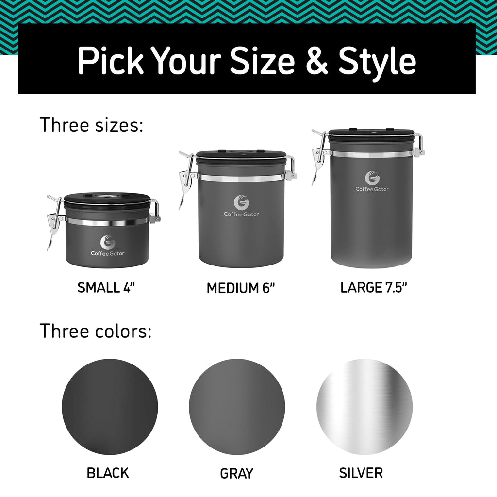 Coffee Gator Coffee Canister, 22oz Airtight Stainless Steel Container