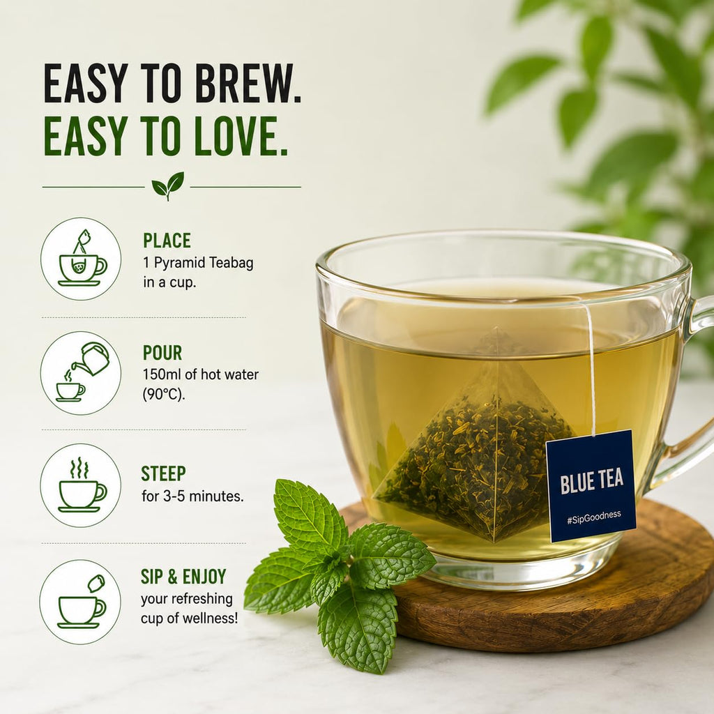 BLUE TEA - Spearmint Tea - 100 Count - Pyramid Plant Based Tea Bag | PCOS RELIEF | Balances Hormones - Support Digestion | Refreshing Flavour - Herbal Tea - Leaf Based - Caffeine free | Ziplock Pouch