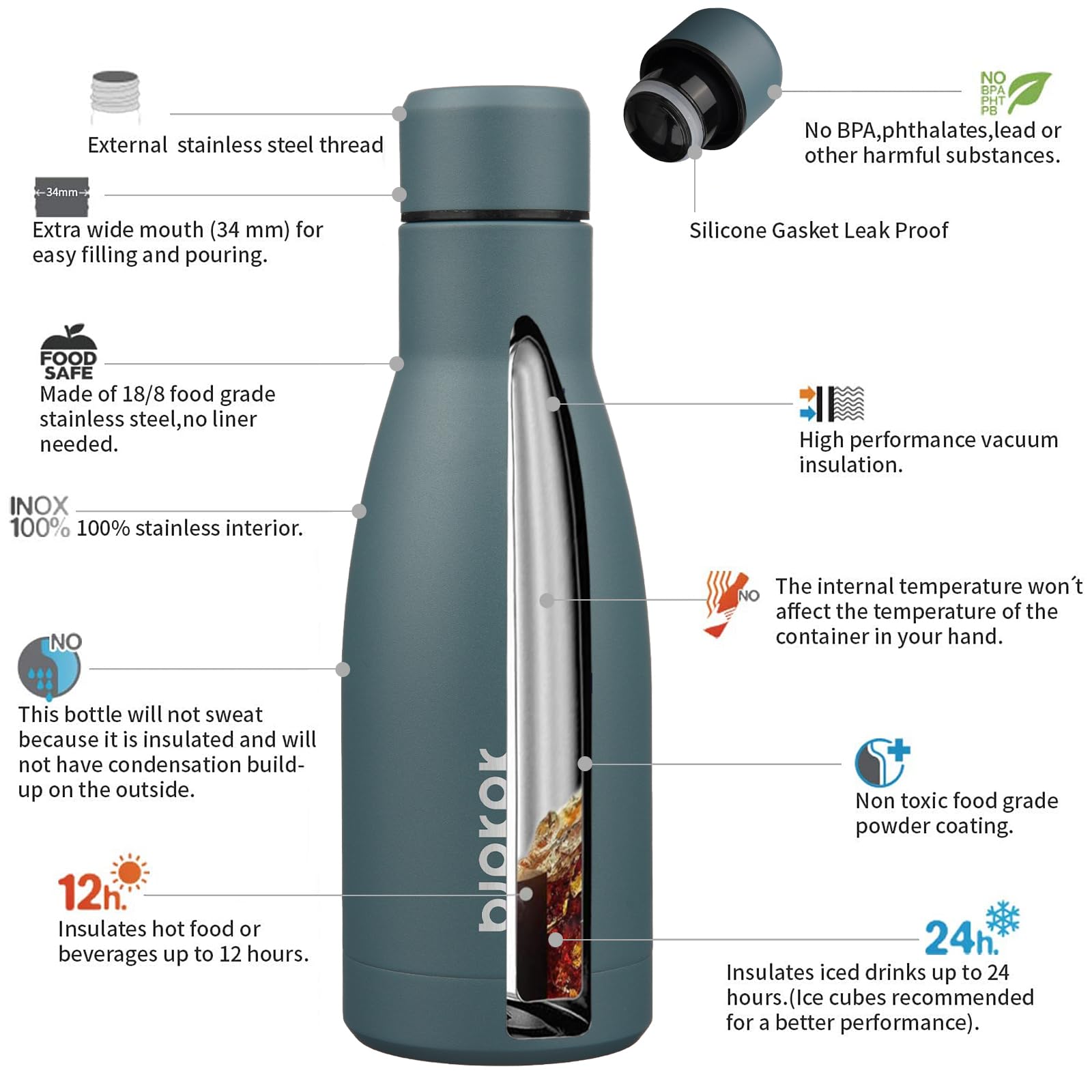 BJPKPK 12 oz Small Mini Water Bottle, Insulated Stainless Steel Flask