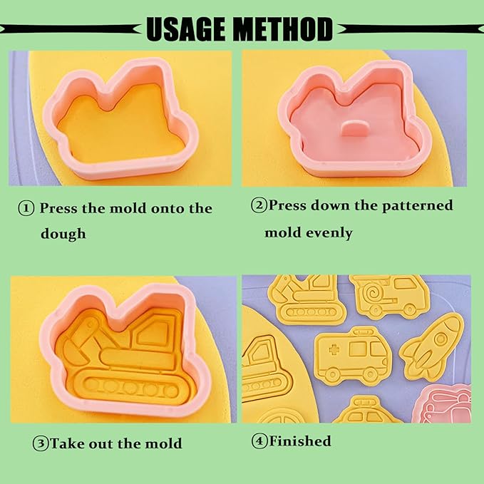 8Piece Vehicle Cookie Cutters Set,3D Transport-Themed Plastic Baking Molds for Cookies, Fondant, Cheese – Includes Plunger Stamp for Embossing (E)