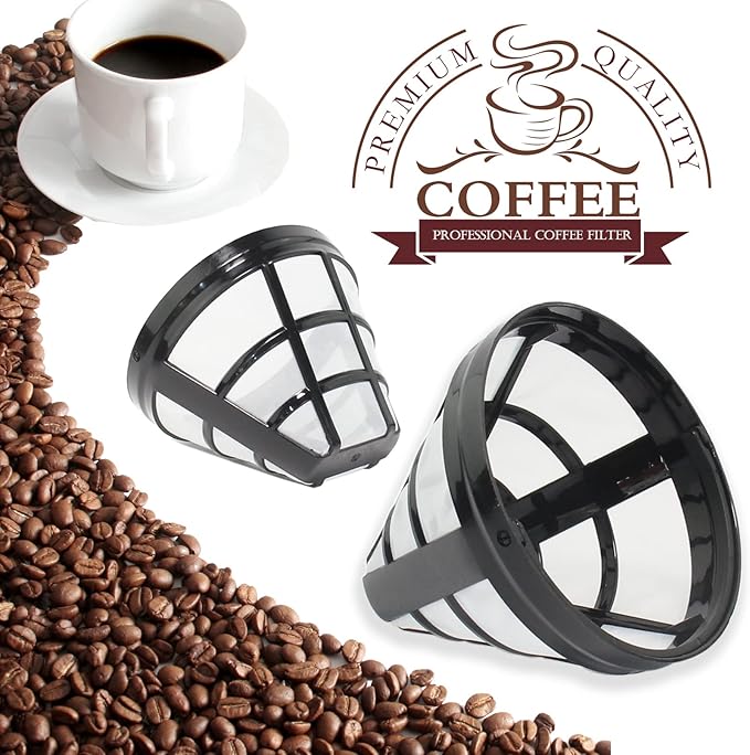 (4-Pack) No.4 Cone Reusable Replacement Coffee Maker Basket Filter Compatible with Cuisinart, Ninja Coffee Bar Brewer Filters, Fit Most 8-12 Cup Basket Drip Coffee Machine, BPA Free