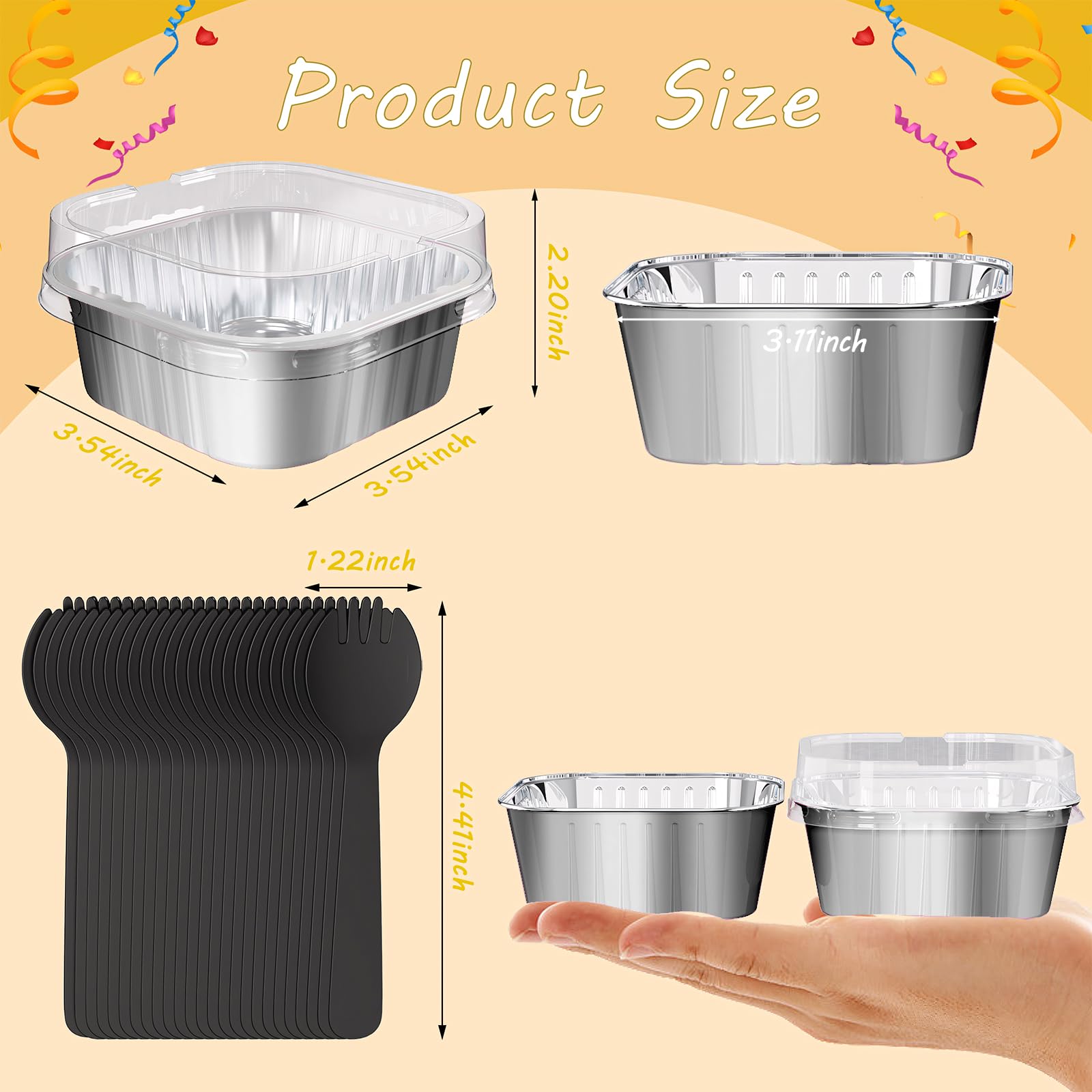 Ksmxos 25 Pack Square Mini Cake Pans with Lids,Mini Loaf Pans with Lids,Aluminum Foil Baking Cups,Disposable Ramekins Cupcake Cups,Dessert Cups for Wedding Birthday Party Picnics,5oz (Silver)