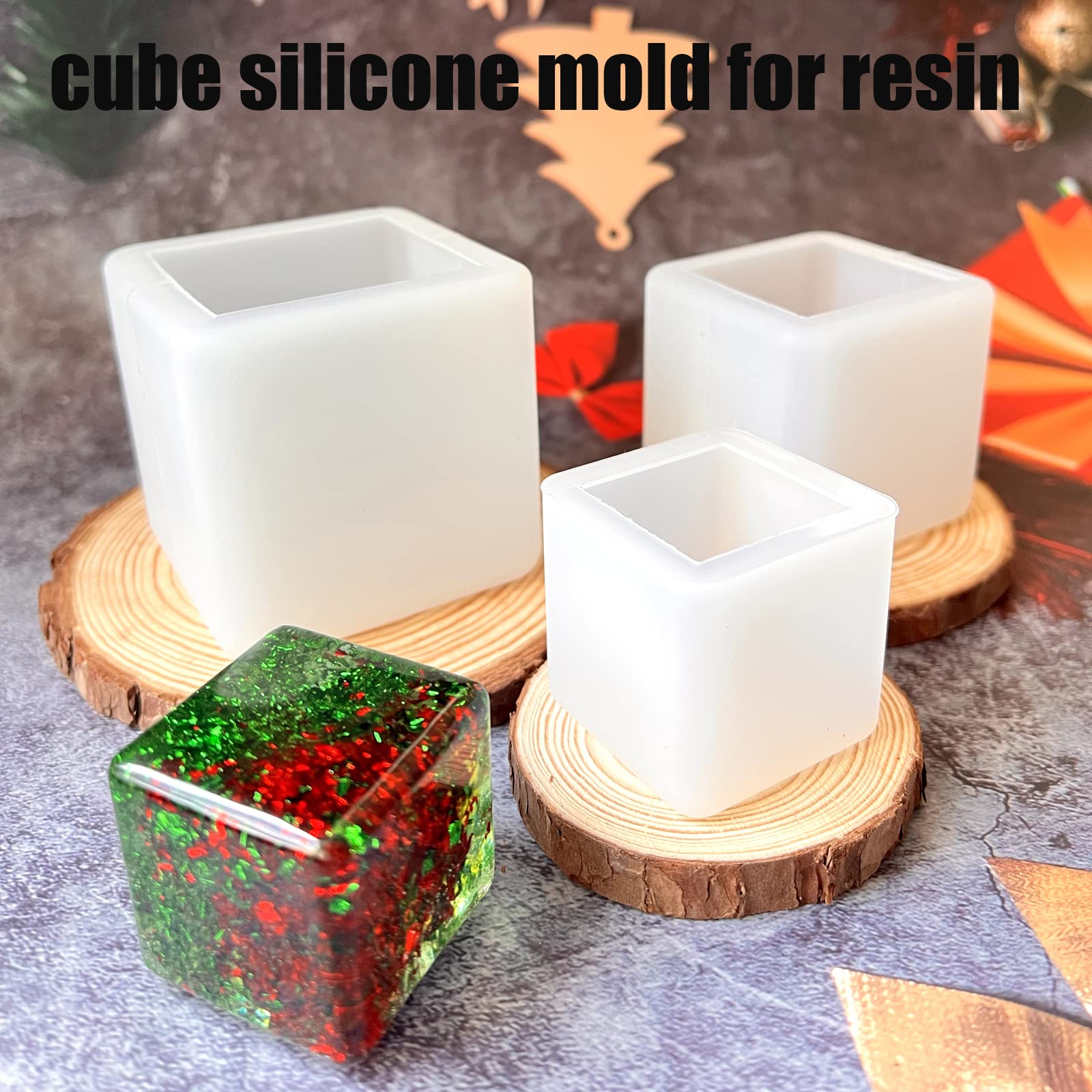 ZQYSING Resin Cube Molds, Set of 3 Sizes Deep Silicone Square Molds