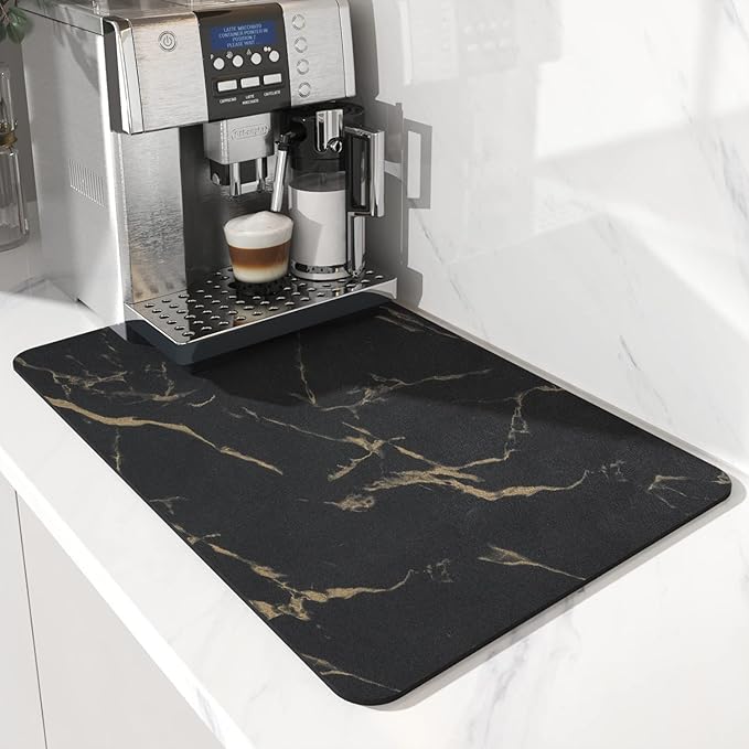 AMOAMI Coffee Mat - Hide Stain Rubber Backed Absorbent Dish Drying Mat for Kitchen Counter - Fits Under Coffee Maker - Khaki 12X19