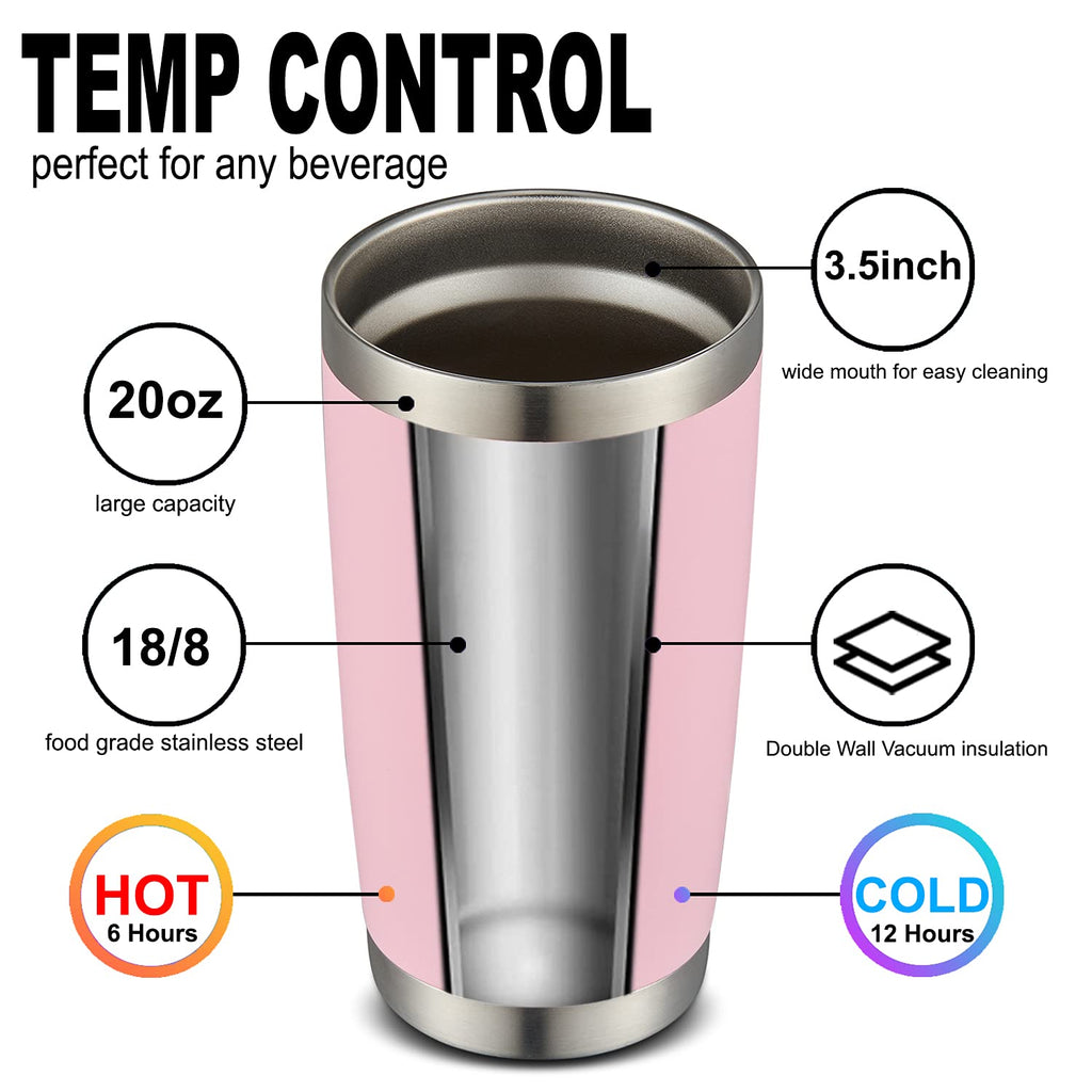 COMOOO 20oz Double Wall Vacuum Insulated Travel Mug Stainless Steel Tumbler with Lid and Straw Durable Powder Coated Insulated Coffee Cup for Cold & Hot Drinks (Pink, 12 pack