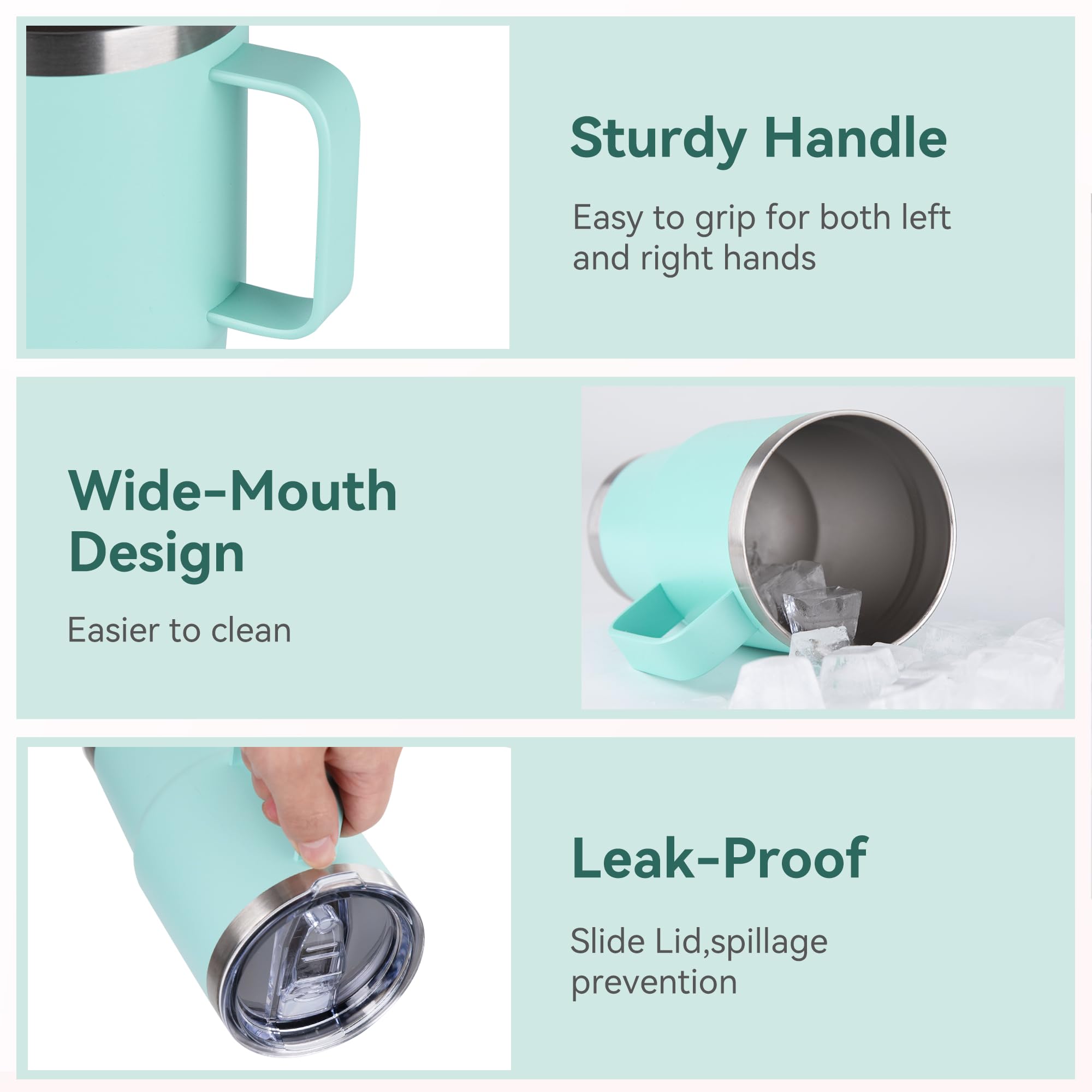 20oz Tumbler Bulk with Lid, Stainless Steel Tumbler Bulk with Handle, Metal Insulated Travel Coffee Mug Set with Handle, Double Wall Vacuum Leak Proof Tumbler Cup, Mint Green 6 Pack
