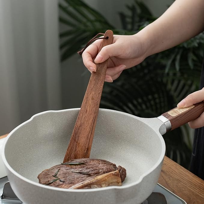 Muso Wood 9.8" Acacia Wood Spatula for Cooking, Small Wood Flipper, Non-Stick Spatula Set, Multi-Purpose Spatulas for Flipping, Serving, Scraping & Turning (Set of 1)