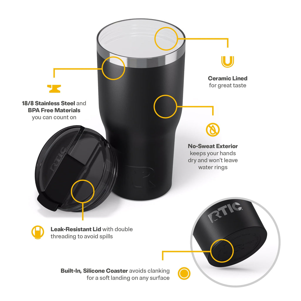 RTIC 30oz Essential Tumbler with Lid, Ceramic Lined, Black