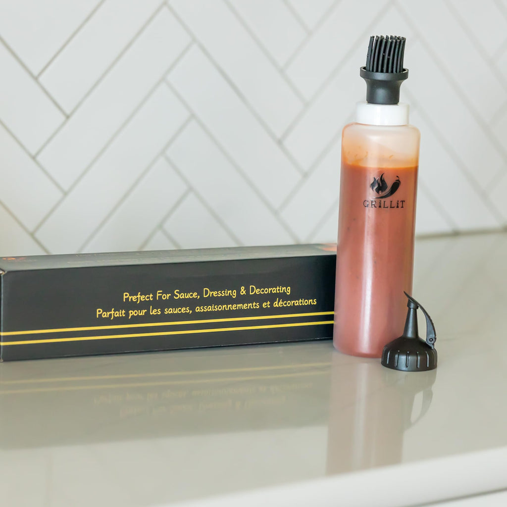 Silicone Basting Brush & BBQ Sauce Bottle - 16 oz Basting Bottle Dispenser for Grilling - Perfect Grill Brush for Marinades