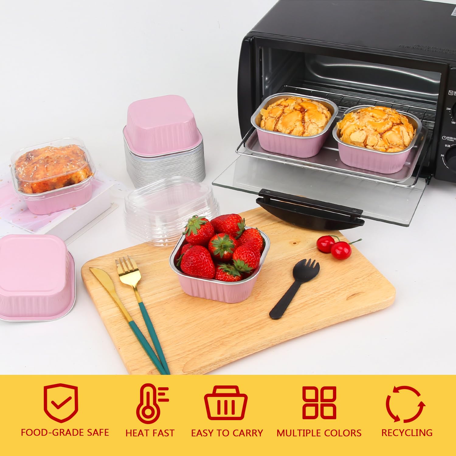 LNYZQUS 120 Pack 10oz Mini Cake Pans with Lids and Spoons for Bake Sales