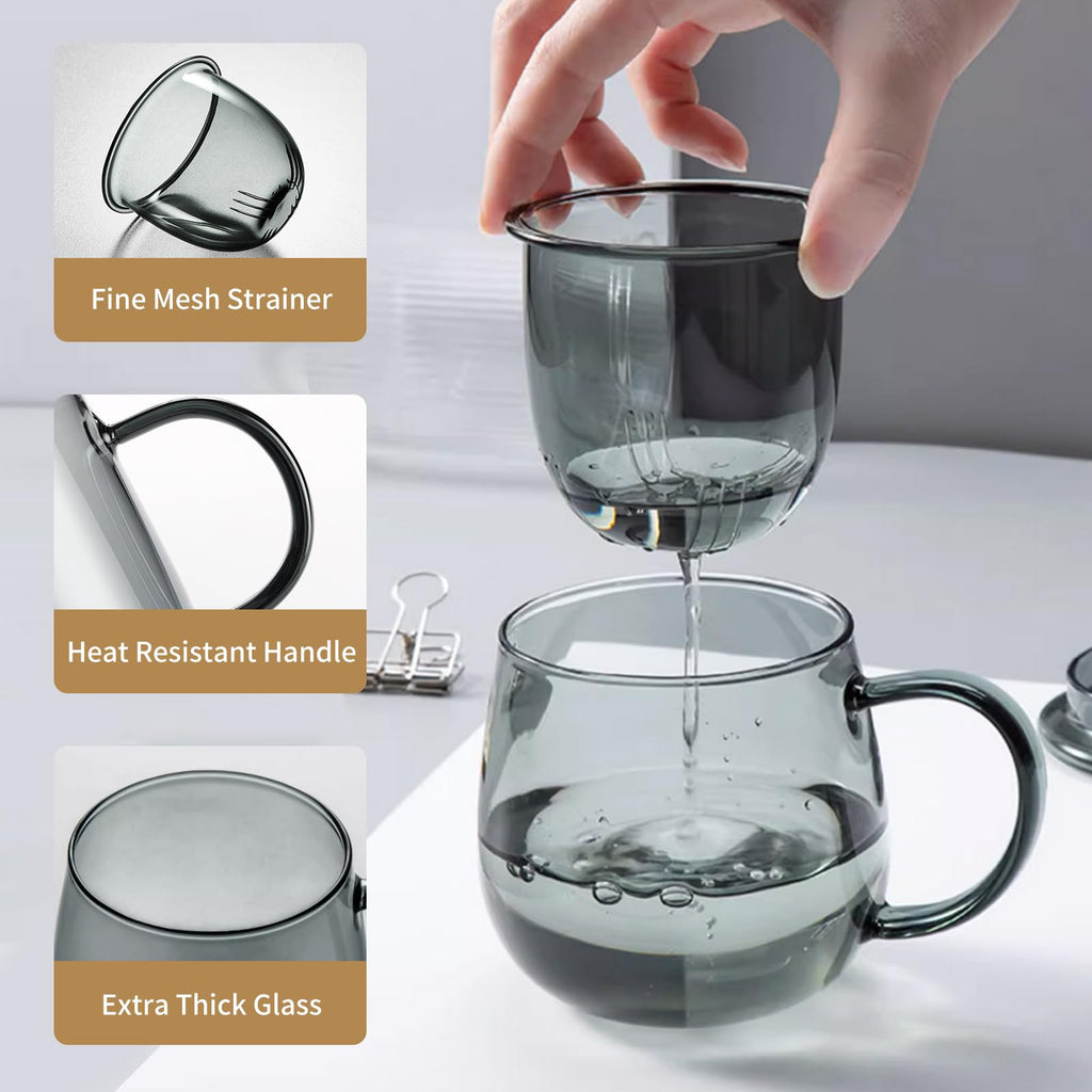 Glass Tea Cup with Infuser and Lid, 17.6oz/520ml Large Borosilicate Teacup, Clear Mug for Loose Leaf Tea, Blooming Tea, Tea Bags - Perfect Christmas or Birthday Gift for Men.