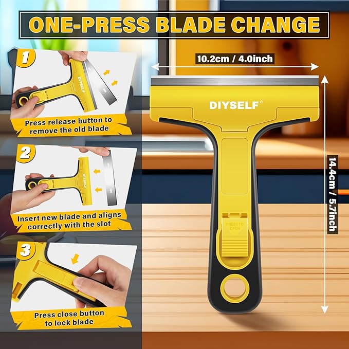 DIYSELF Razor Blade Scraper, 1 Pack Razor Scraper, 4 Inch Razor Blade Scraper Tool with 10 Extra Blades, Scraper for Cleaning, Glass Top Stove, Sticker Removal, Floor, Glass Scraper, Paint Scraper