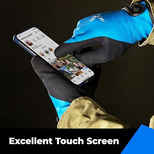 100% Waterproof Gloves for Men and Women, Winter Work Gloves for Cold Weather, Touchsreen, Thermal Gloves for Freezer Work, Fishing and Gardening, With Grip, Blue, X-Large